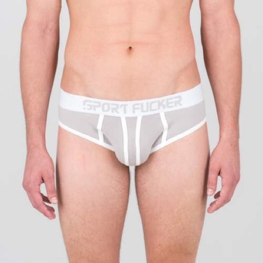 Sport F-er brief gray trim stripe white slapshot NWT Medium mens underwear new